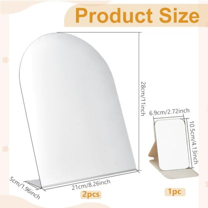 WADORN 2Pcs Counter Top Desk Mirror, Freestanding Table Desktop Mirrors with 1Pc Mini Flip-top Mirror Sets Acrylic Single Sided Vanity Desk Glass for Valentine's Day Home Tabletop Dorm Makeup Shaving,
