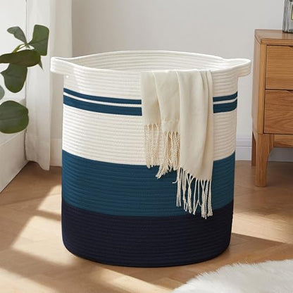 OIAHOMY 80L Laundry Baskets Hamper with Handles,Decorative Basket for Living room,Woven Storage Basket for Toys Bin,Pillows, Blankets,Clothes-20x18in-Gradient Blue | Tall Dirty Clothes Hamper with Handle,Blanket Basket,Decorative Basket for Living Room,St