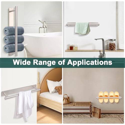 Self Adhesive Towel Bar, 16 Inch Round Towel Racks for Bathroom Wall Mounted SUS304 Stainless Steel Towel Hanger for Kitchen, No Drill or Screw-Mounted Towel Holder (Brushed Nickel) - color: Brushed Nickel