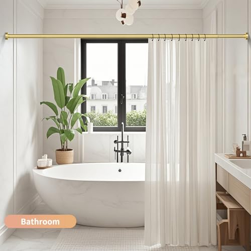 Gold Shower Curtain Rod 34-66 Inches(2.8-5.5ft) Never Rust Adjustable Shower Rod Spring Tension Non Slip No Drilling Shower Rods for Bathroom Garland Window - color: Gold, size: 34“-66”
