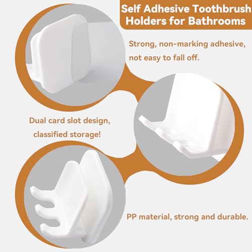 Toothbrush Holders for Bathrooms, Razor Holder for Shower, Self Adhesive Tooth Brushing Holder Wall Mounted, Toothbrush Organizer for Shower Hanging Towel, Waterproof Hook for Bathroom, 2Pcs - size: ToothbrushHolders - 2PCS