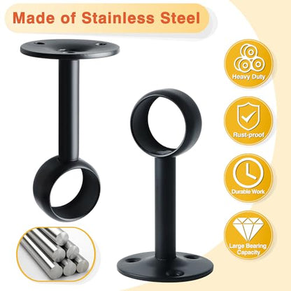 Alise Curtain Rod Holder Bracket 1''Dia,Closet Rod Holders Wall Mount,4 Pcs | Ceiling Mounted,Curtain Rod Flange Brackets,Ceiling Curtain Rods Brackets,for Bathroom Curtain,Stainless Steel,Black Finish - color: Matte Black, size: 25mm/1-Inch Dia.