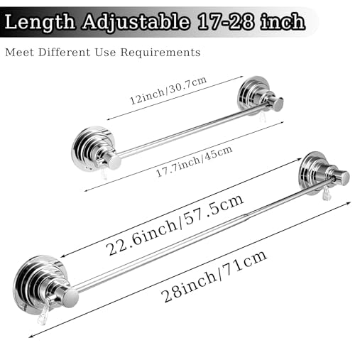 Extendable 17-28 inch Suction Cup Towel Bar,Bath Shower Towel Holder Shower Door Adhesive Towel Bar Suction Towel Rack (Suction Cup, Chrome)