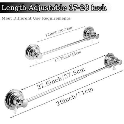 Extendable 17-28 inch Suction Cup Towel Bar,Bath Shower Towel Holder Shower Door Adhesive Towel Bar Suction Towel Rack (Suction Cup, Chrome)