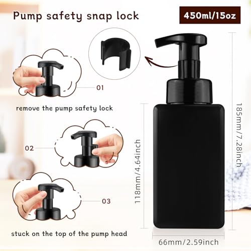 3 Pack Foaming Soap Dispenser Empty Plastic Foam Pump Bottle Refillable Foam Soap Bottle Dispenser for Shampoo Liquid Soap Face Wash (Black, 450ml/15oz) - color: Black, size: 450 ml
