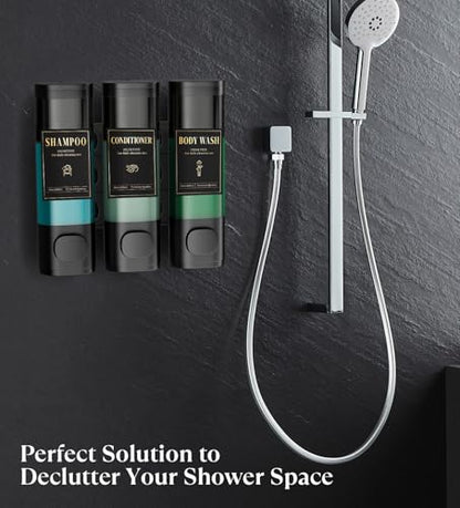 Luxspire Shampoo and Conditioner Dispenser, Shower Soap Dispenser 3-Chamber | Lockable Large Capacity 900ml No-Drill Wall-Mounted Shampoo and Body Wash Dispenser for Bathroom Hotel Kitchen Airbnb - color: Classic Black, size: 3 Chamber