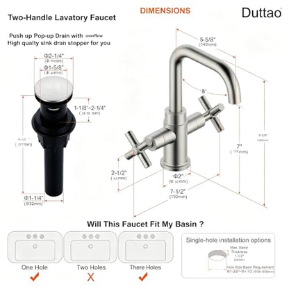 Bathroom Sink Faucet, 4 Inch Single Hole or 3 Hole Centerset Vanity Faucet, 2-Handle Handle Single Hole Bahroom Sink Faucet, Pop Up Drain Oil Rubbed Bronze Finish DF-1265CCH-ORB - color: Brushed Nickel