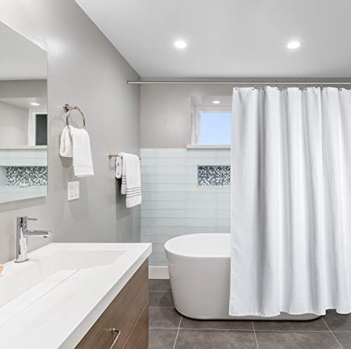 Creative Scents White Fabric Shower Curtain 72x72 - Waffle Weave Bathroom Curtain, Water Repellent Hotel Spa Quality, Heavy Duty 230 GSM Cotton Feel, Machine Washable Bath Curtains with Grommets - size: 72"W x 72"L (Pack of 1)