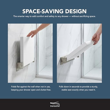 Transolid Preston Flip-Up Fold-Down Wall-Mount ADA Compliant Padded Shower Seat, 14 in. W x 13.75 in. D, White and Brushed Stainless, PPS1414UP-01BS - color: White/Brushed Stainless, size: 14"x14"