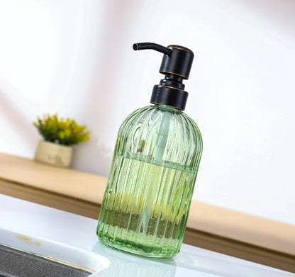 16Oz Green Glass Soap Dispenser with Rust Proof Bronze Stainless Steel Pump, Green Countertop Refillable Liquid Lotion Dispensers with Stainless Steel Pump, Oil Rubbed Bronze Soap Dispenser - color: Oil Rubbed Bronze+ Green, size: 1-Pack