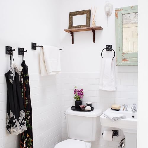 Autumn Alley Bathroom Towel Ring, Matte Black Hand Towel Holder - Modern Hand Towel Holder Wall Mount for Bathroom and Kitchen, Modern Black Bathroom Accessories, Decorative