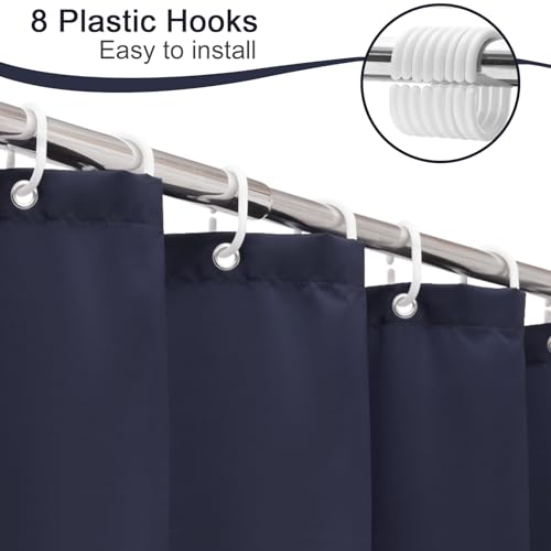 AooHome 48 Width x 72 Height inch Shower Liner, Stall Size Fabric Solid Color Bathroom Curtain with Hooks, Weighted Hem, Waterproof, Navy Blue - color: Navy Blue, size: 48"W x 72"L (Pack of 1)