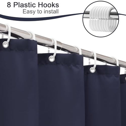 AooHome 48 Width x 72 Height inch Shower Liner, Stall Size Fabric Solid Color Bathroom Curtain with Hooks, Weighted Hem, Waterproof, Navy Blue - color: Navy Blue, size: 48"W x 72"L (Pack of 1)
