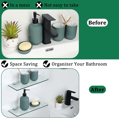 SAYAYO Floating Glass Shelves for Bathroom, Tempered Glass Shelf for Wall 15 x 5 Inch 2 Pack, Clear - color: Clear