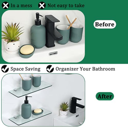 SAYAYO Floating Glass Shelves for Bathroom, Tempered Glass Shelf for Wall 15 x 5 Inch 2 Pack, Clear - color: Clear