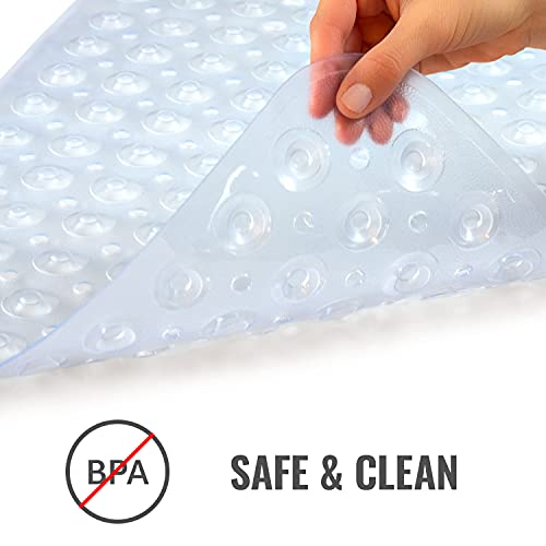 HealthSmart Bath Mat Extra Large No Slip Shower & Bathtub Mat with Suction Cups and Drain Holes for Anti-slip Grip, Machine Washable, Extra Large, 40 x 15.5, Clear (Pack of 1) - color: Clear, size: 40" x 15.5" (Rectangular)