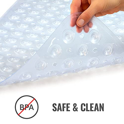 HealthSmart Bath Mat Extra Large No Slip Shower & Bathtub Mat with Suction Cups and Drain Holes for Anti-slip Grip, Machine Washable, Extra Large, 40 x 15.5, Clear (Pack of 1) - color: Clear, size: 40" x 15.5" (Rectangular)