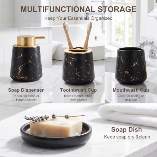 3 Piece Painted Ceramics Bathroom Accessories Set Durable Matte Black | Includes Lotion Dispenser, Toothbrush Holder, Soap Dish, Creative Design, Perfect For Home Gift - color: Matte Black（four Piece）