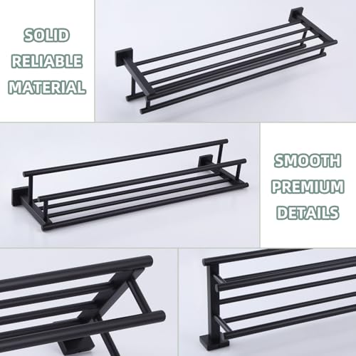 Angle Simple Bath Towel Shelf with 2 Holders, Matte Black, 27.56 Inches | Stainless Steel Bathroom Towel Rack with Double Bars, Extra Storage Space, Screw Wall Mount - color: Matte Black, size: 27.56-Inch
