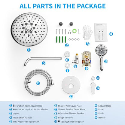 EMBATHER 10'' Shower System with Handheld & Trim Kit, Polished Chrome | 2-IN-1 Shower Faucet Set, 3-Mode Shower Head, 8-Setting Handheld Spray, Pressure-balanced Valve & Trim Kit - color: Polished Chrome, size: 10 Inch