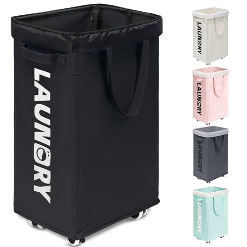 Goodpick 75L Dirty Clothes Hamper with Removable Wash Bag, Rolling Hamper | Black Laundry Hamper with Wheels, Large Laundry Basket with Handles for Dorm Laundry Room, Rolling Laundry Basket - color: Black 1-Pack