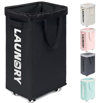 Goodpick 75L Dirty Clothes Hamper with Removable Wash Bag, Rolling Hamper | Black Laundry Hamper with Wheels, Large Laundry Basket with Handles for Dorm Laundry Room, Rolling Laundry Basket - color: Black 1-Pack