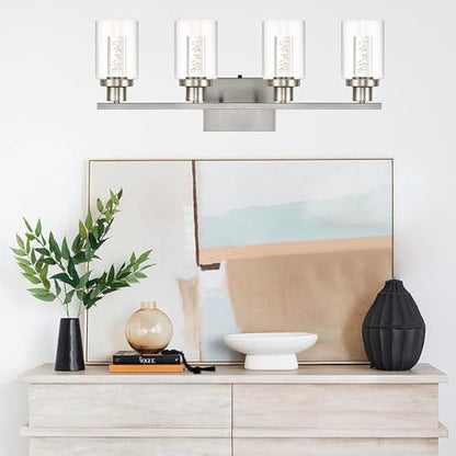 MELUCEE 4-Light LED Bathroom Lighting Fixtures Brushed Nickel,3000K-6000K | Dimmable LED Vanity Light for Bathroom Bathroom Wall Lights with Crystal Bubble Clear Glass Shade, Built-In LED Chips - color: Brushed Nickel, size: LED-4 Lights