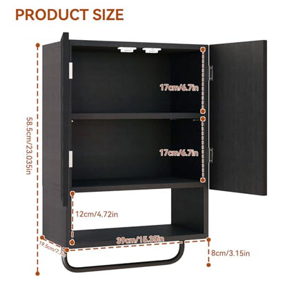 IBUYKE Bathroom Wall Cabinet Over Toilet Cabinet for Bathroom UWBS003B | with Doors and Adjustable Shelf, Towel Bar, Wall Mounted, for Laundry Room & Living Room Kitchen, Black,Modern - color: Black