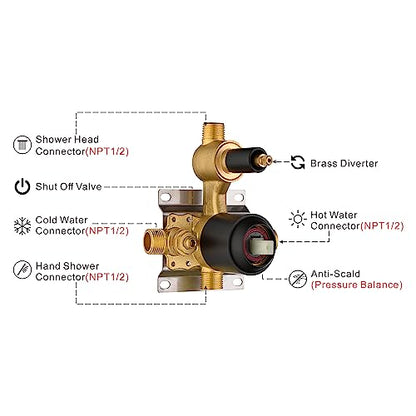 Black Shower Faucets Sets Complete, Matte Black Shower Fixtures, Shower System with 10 Inch Rainfall Shower Head And High Pressure Handheld, Brass Valve with Pressure Balance Cartridge - style: 10-inch Black