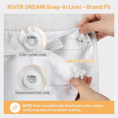 River Dream Fabric Snap in Shower Curtain Liner Replacement,White,70x54 | with Magnets,Detachable Liner,Quick Dry，Machine Washable，Fit for River Dream 71(W) x 74(H) with Window Shower Curtain - size: 70"W x 54"L (Pack of 1)