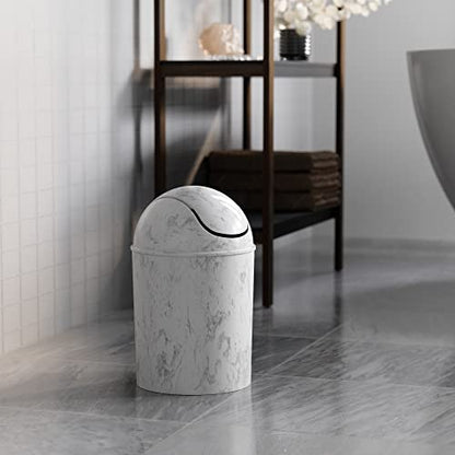 Umbra 1.25 Gallon Mini Waste Can with Removable Swing-Top Lid - Small Garbage Bin for Kitchen, Bathroom, Bedroom, Office - Compact Trash Can Fit Under Tables & Counters - White Marble - color: White Marble