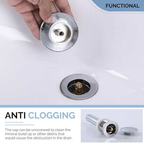 Angle Simple Bathroom Sink Drain, Pop Up Stopper with Overflow Hole, Chrome | Brass Sink Stopper with Stainless Steel Tailpiece, Fit 1.61 to 2 Inches Diameter of Drain Hole - color: Chrome