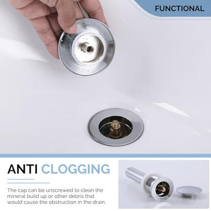 Angle Simple Bathroom Sink Drain, Pop Up Stopper with Overflow Hole, Chrome | Brass Sink Stopper with Stainless Steel Tailpiece, Fit 1.61 to 2 Inches Diameter of Drain Hole - color: Chrome