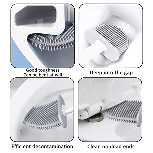 Toilet Brush with Holder, Flexible Rim Cleaner, Wall Mounted | PP Silicone Material, Compact Size, Flat Bendable Head Brush with Ventilation Slots Base, Ideal for Toilet, Sink, Tub