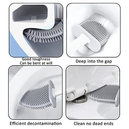 Toilet Brush with Holder, Flexible Rim Cleaner, Wall Mounted | PP Silicone Material, Compact Size, Flat Bendable Head Brush with Ventilation Slots Base, Ideal for Toilet, Sink, Tub
