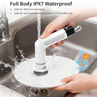Electric Dish Scrubber (ECB-S3) Cordless Kitchen Cleaning Brush | 4 Replaceable Heads, 20W High-Torque Dual Speed, IPX7 Waterproof LED Display 90-120 Mins Runtime - size: S3 Mini