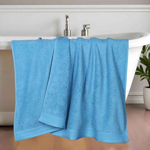 BLUENILEMILLS Honeycomb 500GSM, Textured Waffle Border, Highly Absorbent and Soft, Cotton Light to Medium Weight Bath Towel Set of 4, Azure - color: Azure, size: Bath Towel-4 PC