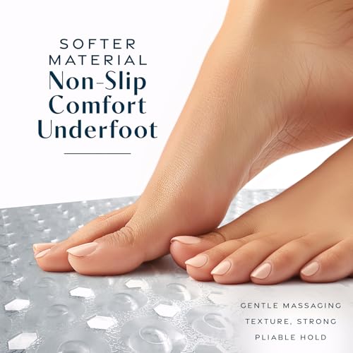 SlipX Solutions 39"x16" Power Grip Non Slip Bathtub Shower Mat, Clear | Stronger Wet Surface Protection, Soft Under Foot, 265+ Suction Cups, Large Drainage Holes - color: Transparent