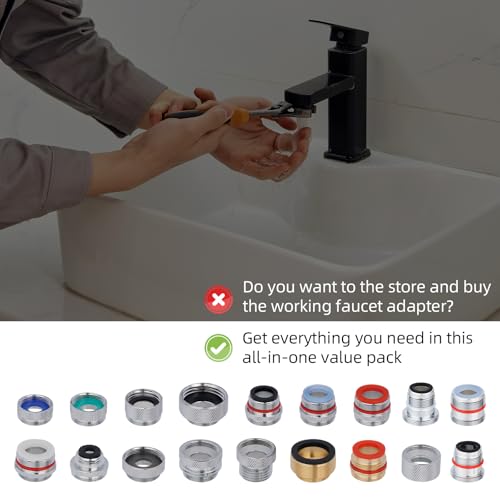 Hibbent 18 Pieces Faucet Adapter Kit, Brass Aerator Adapter Set for Faucet Tap with Removable Aerator to Connect Garden Hose, Adapter for Faucet Sink - Male/Female, Chrome - style: Faucet Adapter with Aerator Removal Wrench Tools