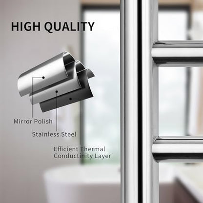 Freestanding Towel Warmer 10 Bars Plug-in Option 3 Working Modes Mirror Polished Stainless Steel 24" W 34" H - color: Mirror Polish