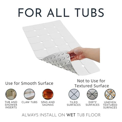 Bathtub Mat Non Slip 15" x 28" Silicone Foldable Tub Mat with Strong Suction Cups & Large Drain Holes, Durable & Eco-Friendly, for Smooth Surfaces, Ideal for Seniors, Adults White - color: White