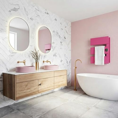 3 Panel Pink Heated Towel Rack for Bathroom Towel Warming | Fast-heat in 2-3 minutes. Dry towels in 4 hours. Smart thermo control and precise timer, Work with Smart Plug. - size: 3 Panel