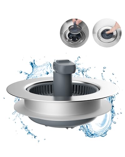 Hibbent 3 in 1 Kitchen Sink Drain Strainer and Stopper Combo, Chrome Stainless Steel Wraped Shell, Anti-Clogging Basket Strainer with Foldable Handle for US Standard 3-1/2" Drain - style: Stainless-wrap Shell with 1 Strainer