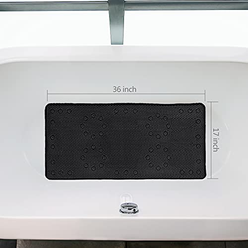 Shower and Bath Mat,Non-Slip Machine Washable and Extra Large Bathtub Mats with Drain Holes and Suction Cups Soft Foam Tub Mats-36” X 17”,Black - color: Black