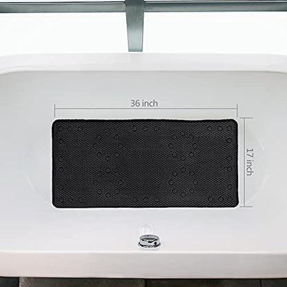 Shower and Bath Mat,Non-Slip Machine Washable and Extra Large Bathtub Mats with Drain Holes and Suction Cups Soft Foam Tub Mats-36” X 17”,Black - color: Black