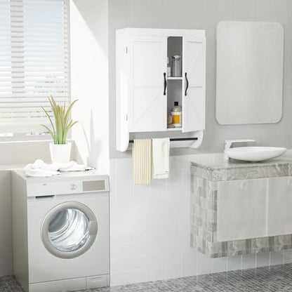 SRIWATANA Bathroom Storage Wall Cabinet Over The Toilet with Adjustable Shelf, Space Saver 2-Door Medicine Cabinet with Metal Bar, White