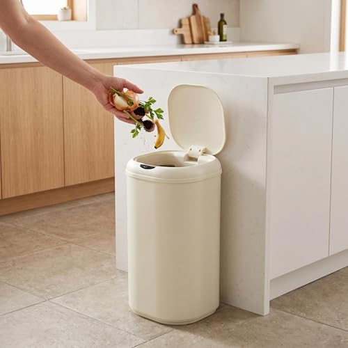 GarveeTech 8 Gallon Automatic Trash Can for Kitchen, Motion Sensor, Beige | Touchless Garbage Can with Lid, Fingerprint-Proof Stainless Steel, Smart Waste Bin for Office, Bathroom & Home, 30L