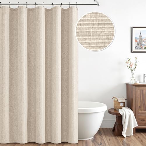 ANRODUO Cream Beige Linen Textured Fabric Shower Curtain Set - W60xL72 | Farmhouse Shower Curtain with 10 Metal Hooks, Waterproof Heavy Duty, Button Hole Design, Machine Washable for Bathroom - color: Cream, size: 60"W x 72"L (Pack of 1)
