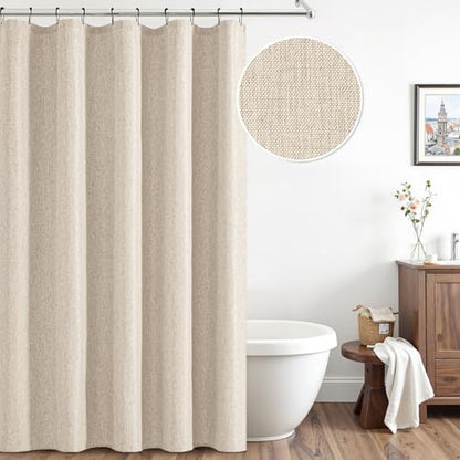 ANRODUO Cream Beige Linen Textured Fabric Shower Curtain Set - W60xL72 | Farmhouse Shower Curtain with 10 Metal Hooks, Waterproof Heavy Duty, Button Hole Design, Machine Washable for Bathroom - color: Cream, size: 60"W x 72"L (Pack of 1)