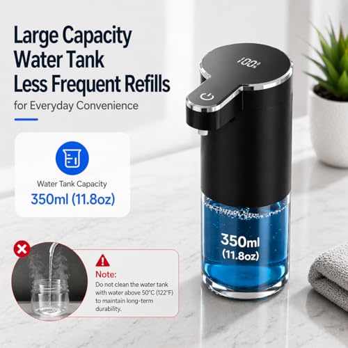 Automatic Liquid Soap Dispenser Touchless, Stainless Steel Hand Soap Dispenser, USB Rechargeable, 4 Adjustable Levels, 11.8oz/350ml for Kitchen and Bathroom (Black, Liquid) - color: Black, size: Liquid